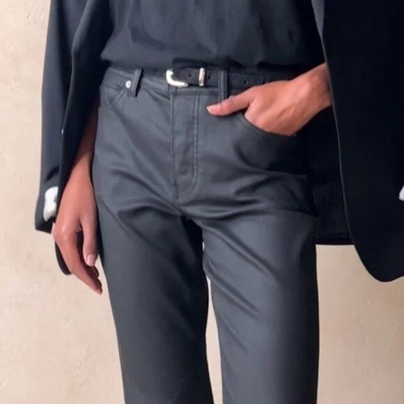 Banana Republic Coated Black High Rise Straight Button Fly Jeans Black 33L NWOT - Picture 3 of 16